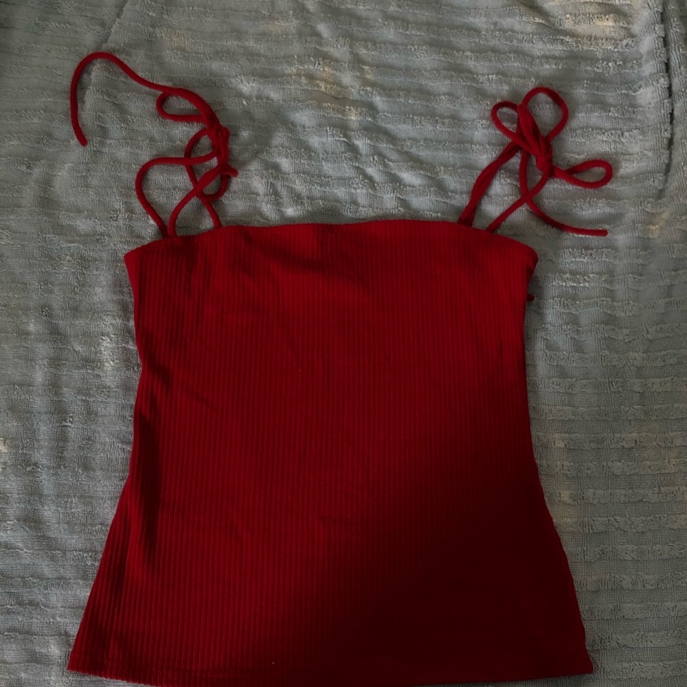red tie up crop top by reformation